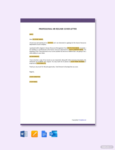 Professional HR resume Cover Letter Template