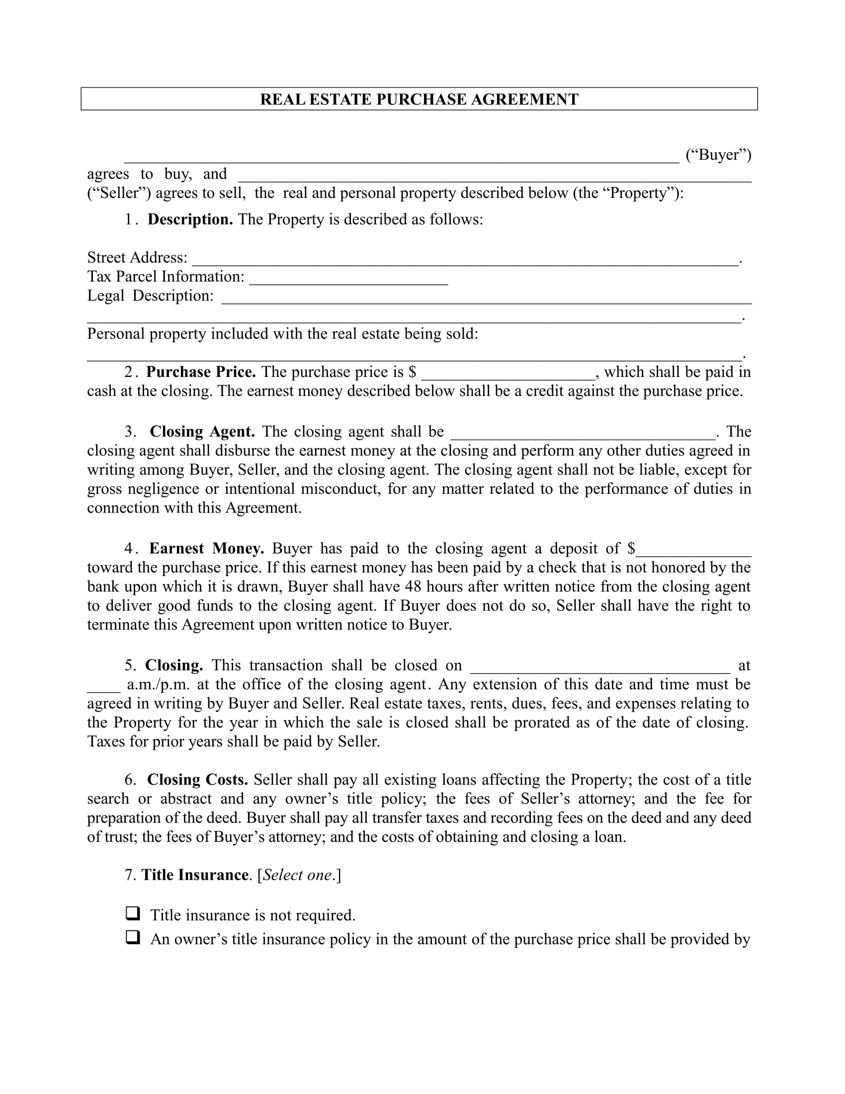 real estate purchase contract 1