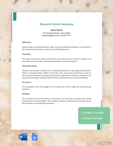 Research Article Summary Template