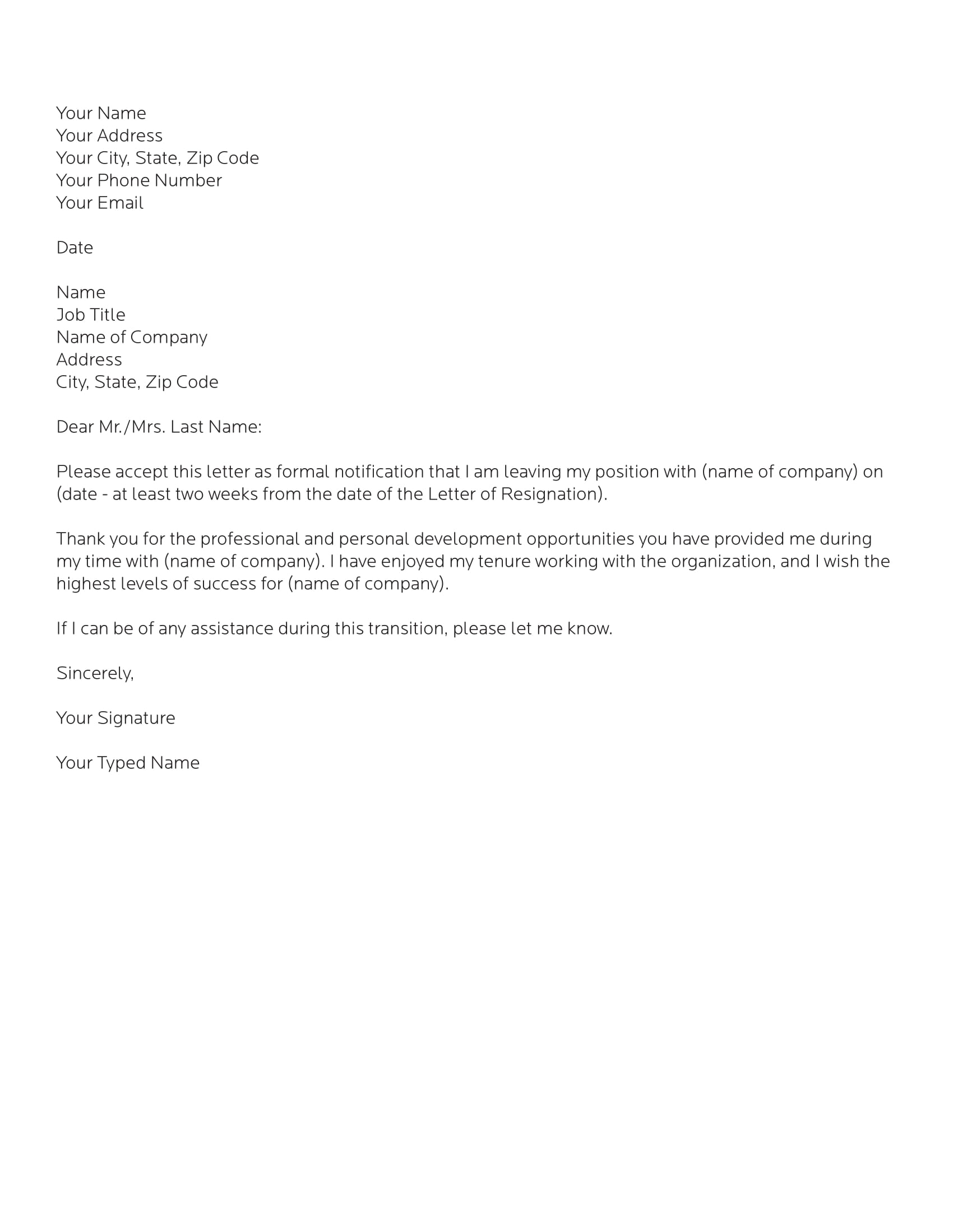 How To Write Letter Of Resignation Template Sample Format The Best 