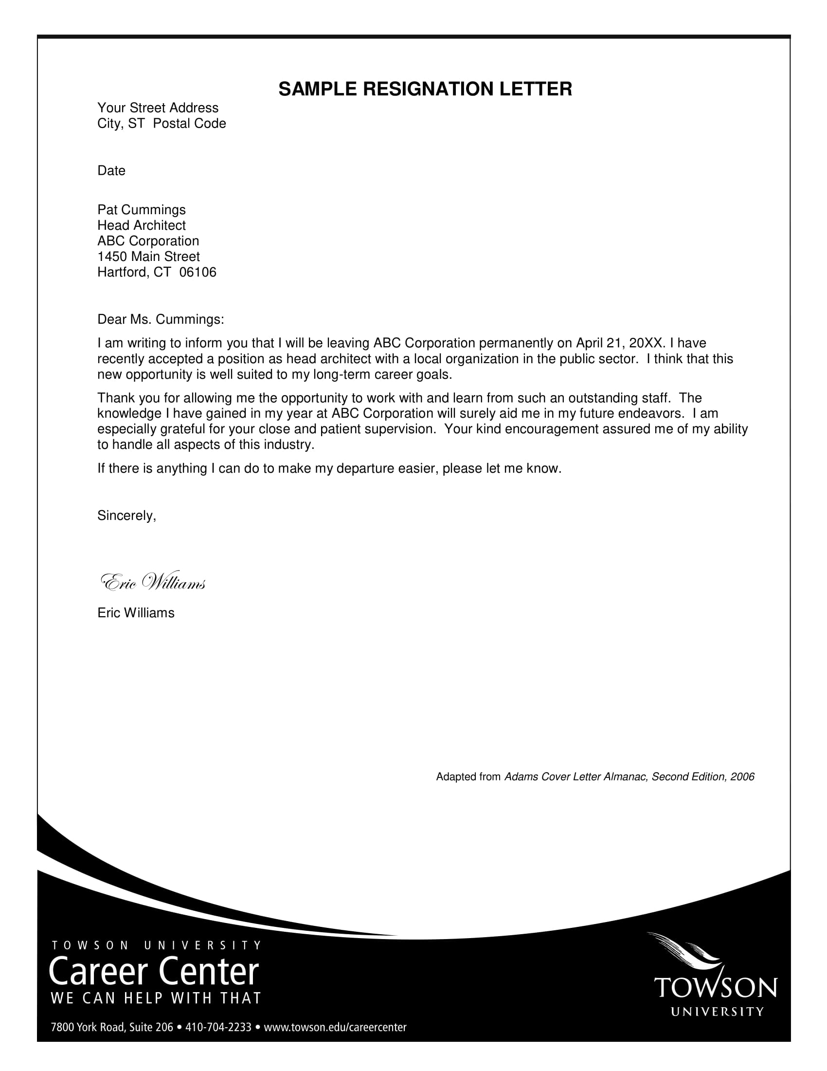 Call Center Resignation Letter - Sample Resignation Letter