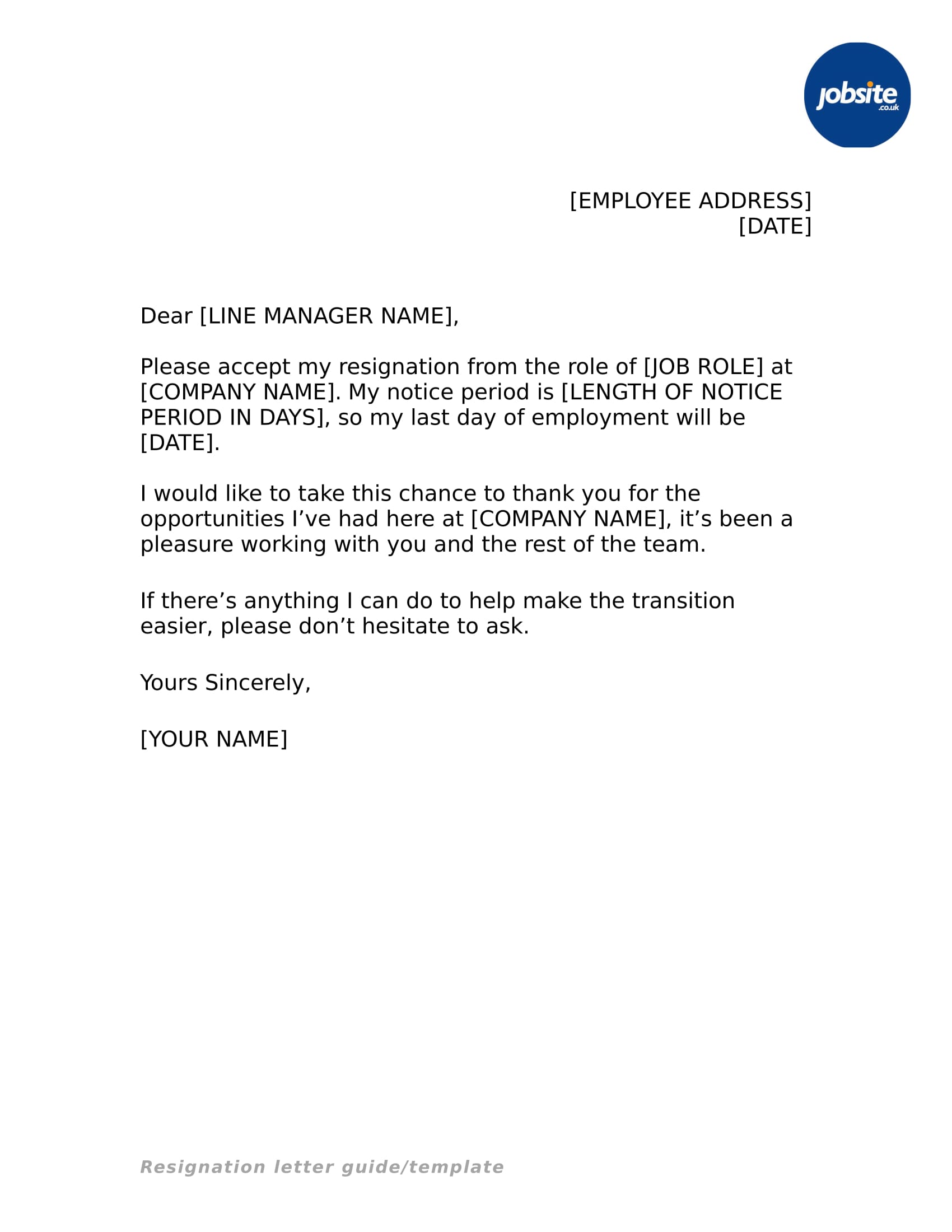 Simple Resignation Letter Template Free