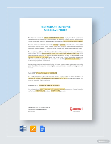 restaurant employee sick leave policy template