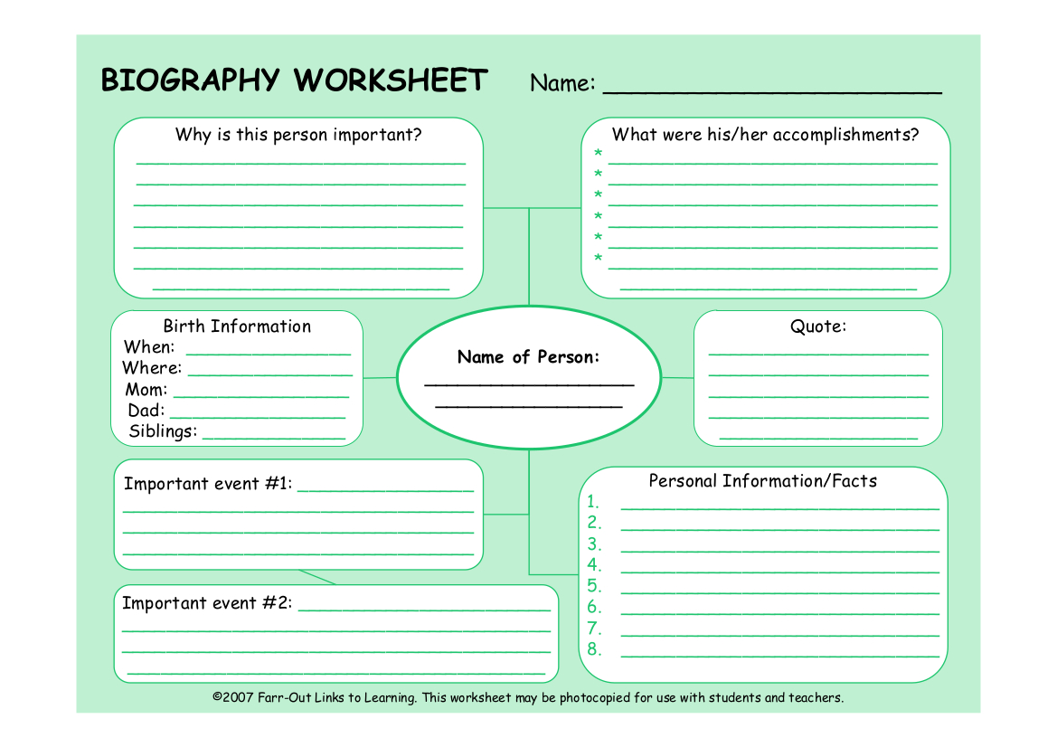 Biography Worksheet Examples - 8+ PDF | Examples