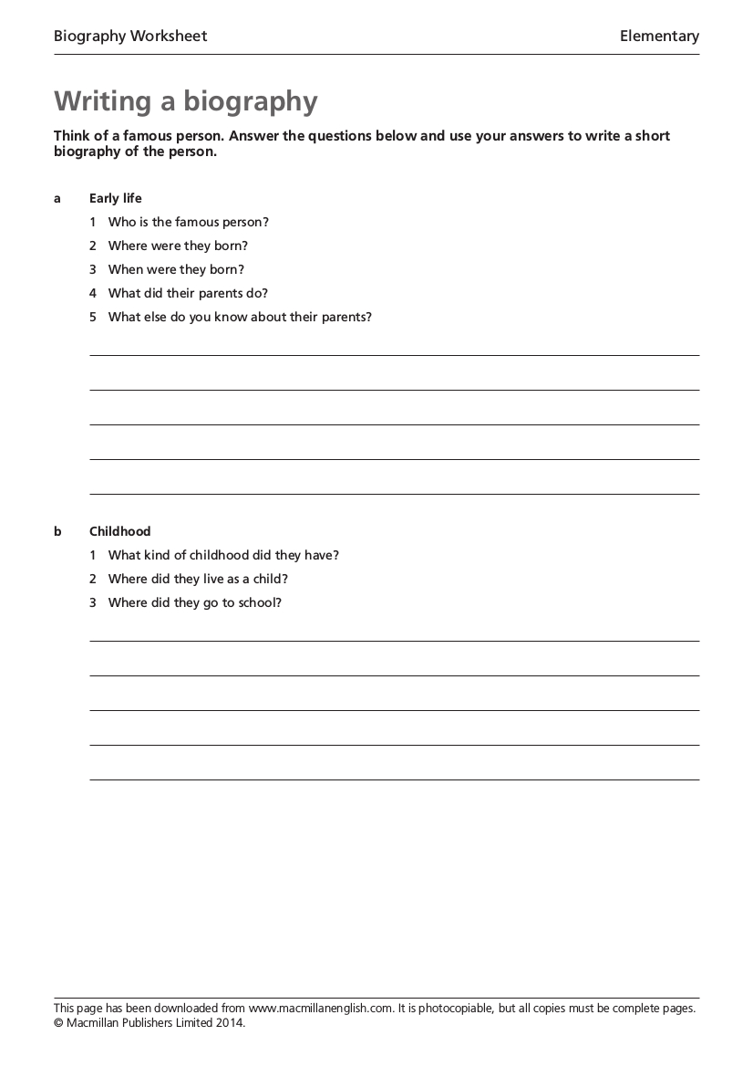 writing biography worksheet