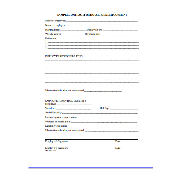 sample contract for household employeement