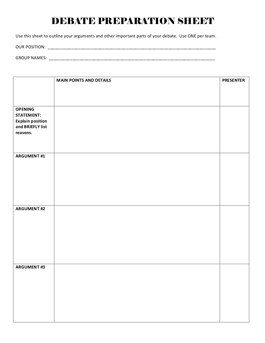 Debate Worksheet 7+ Examples, Format, Pdf