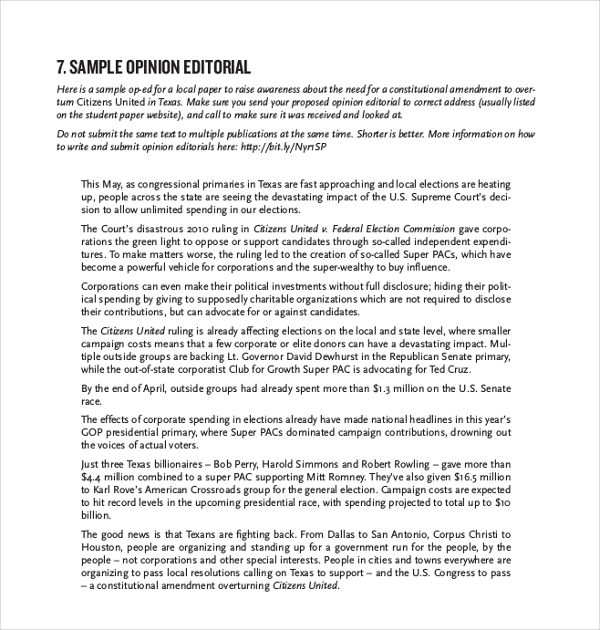 sample editorial opinion example