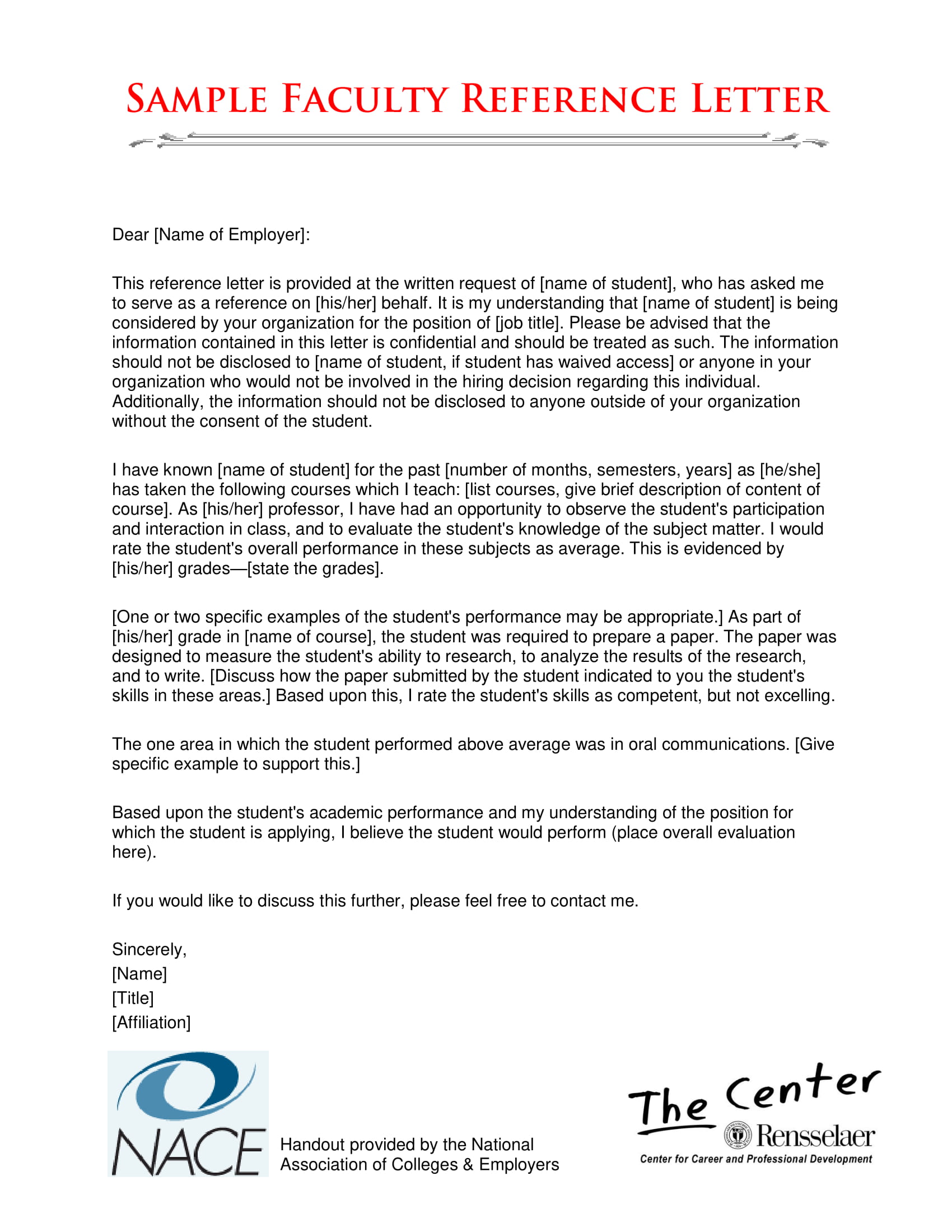 Reference Letter Sample Posternsa   Sample Faculty Reference Letter 1 