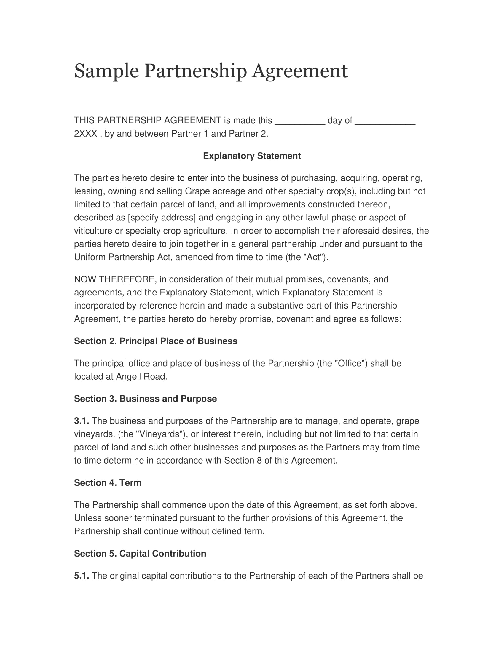 partnership business plan sample pdf