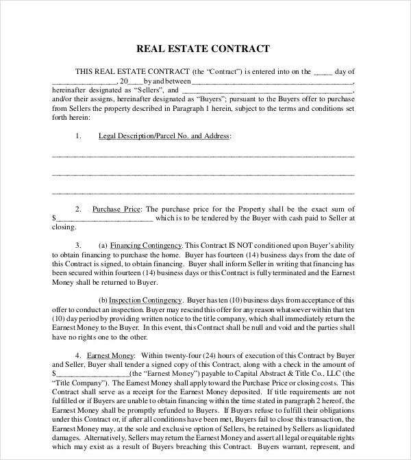 sample real estate contract 