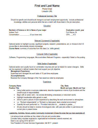 sample resume with professional summary