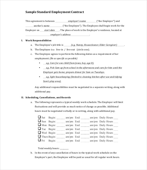 sample standard employment contract2