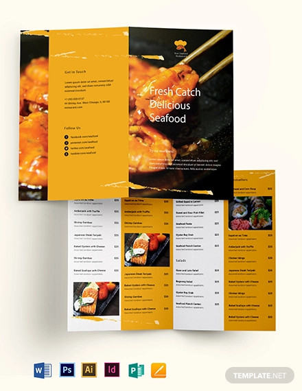 seafood restaurant take out bifold brochure template