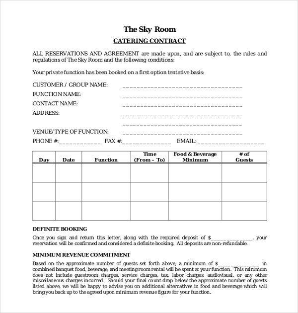 pdf contract signature Catering 9  Examples  Contract in Examples PDF,  Word