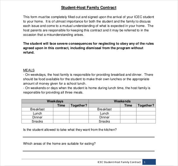 student host family contract