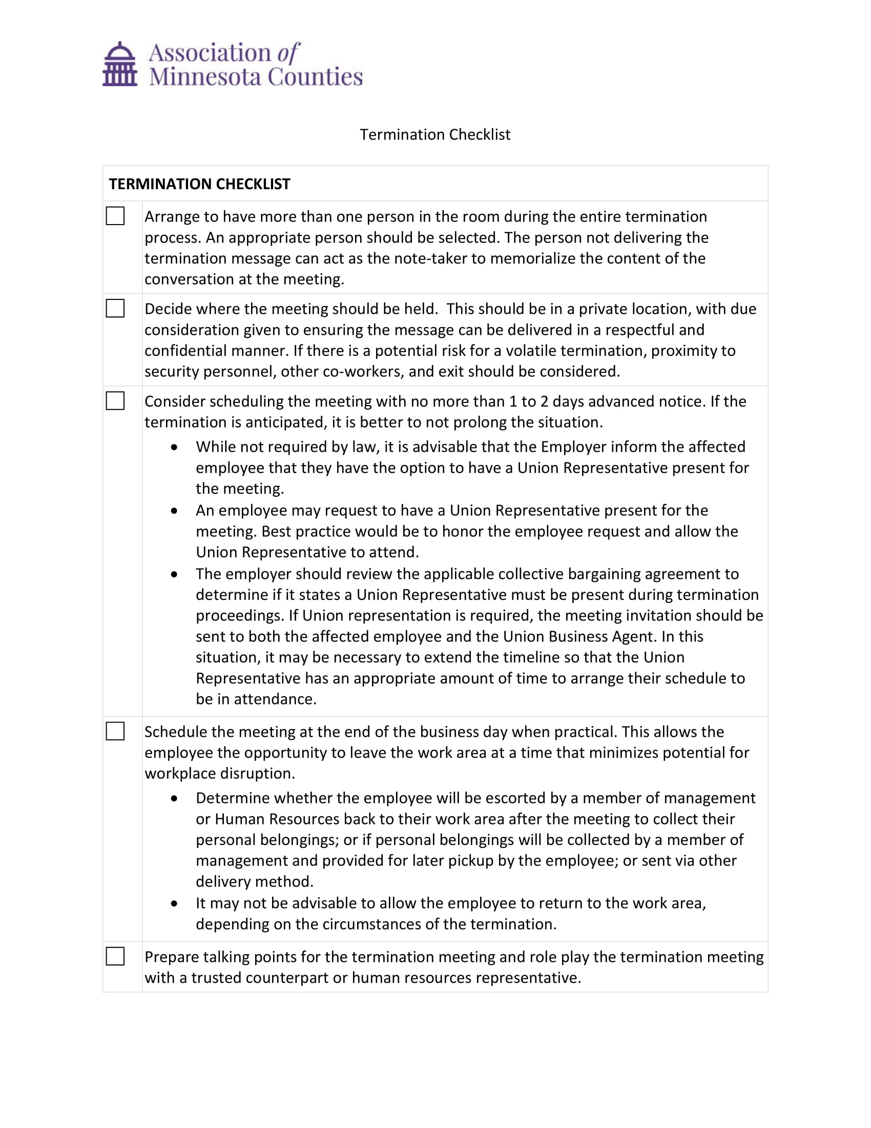 Termination Checklist 1