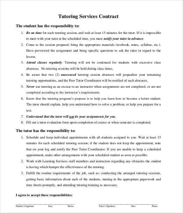 tutoring services contract