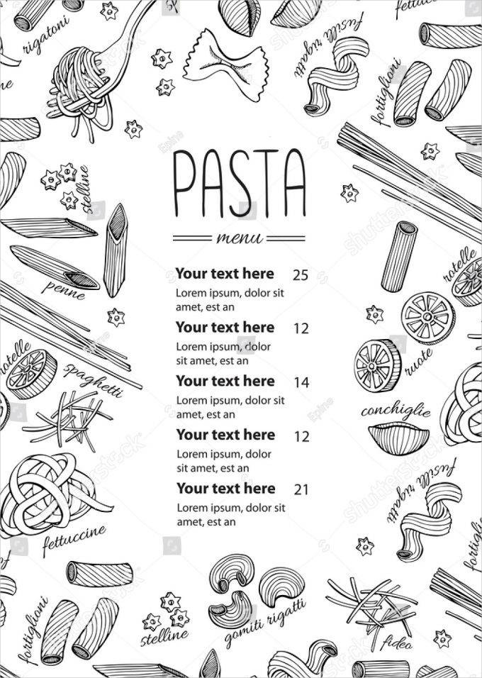 vintage hand drawn pasta menu