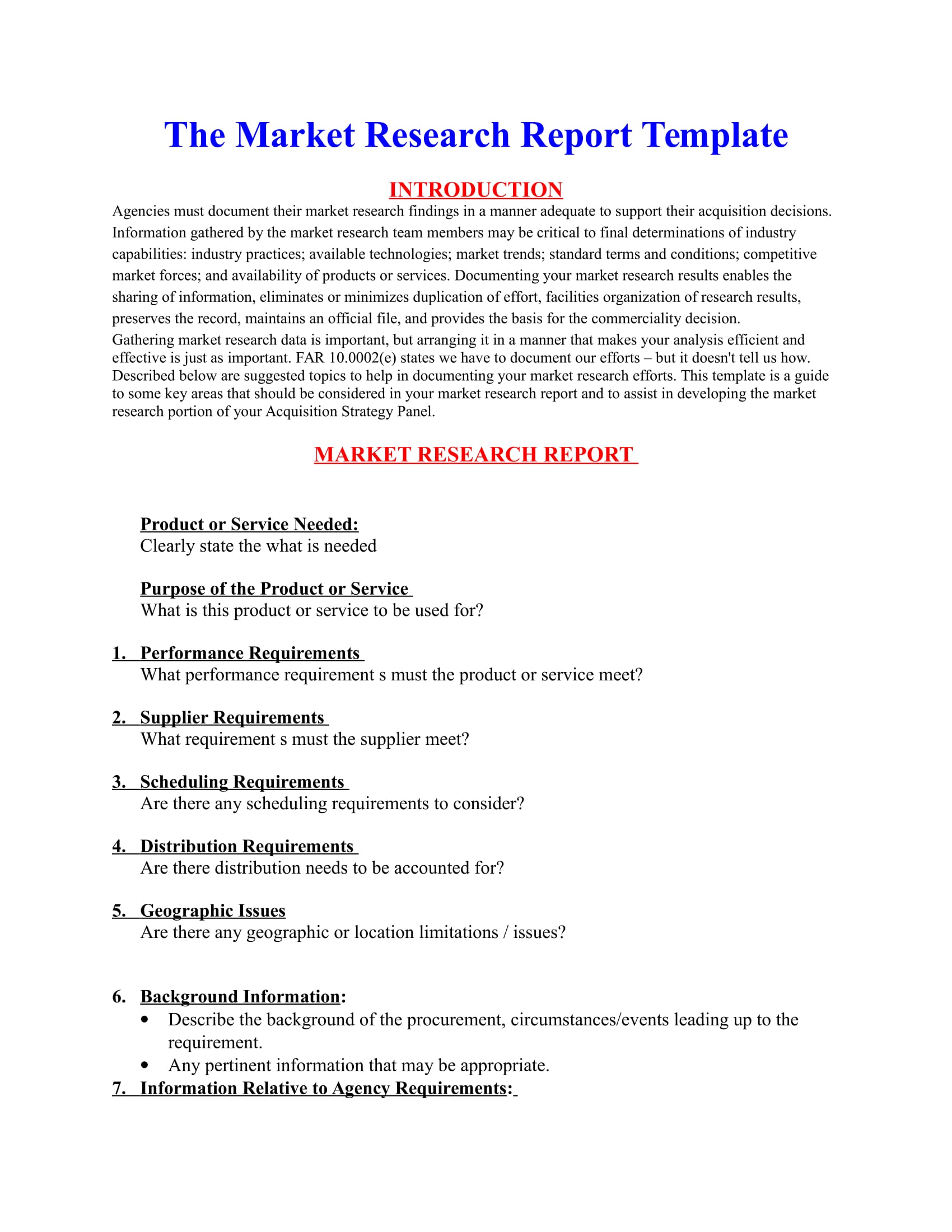 Market Report Template PDF Template