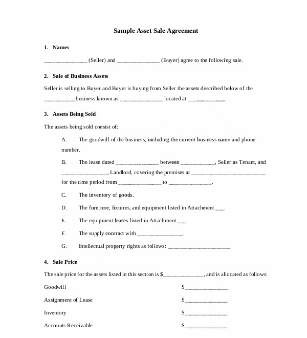 business asset sale agreement