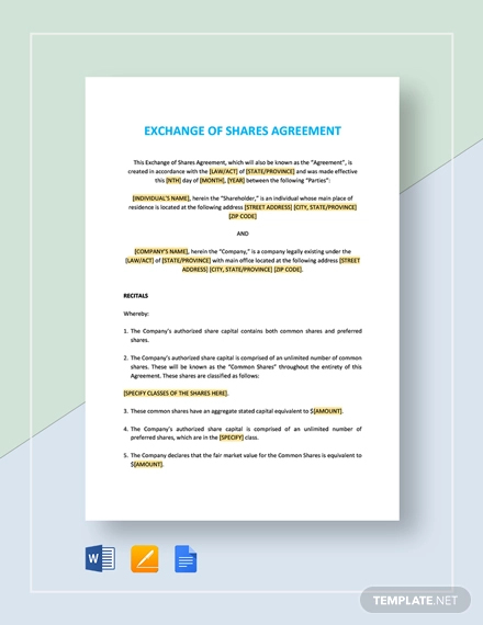 exchange of shares agreement