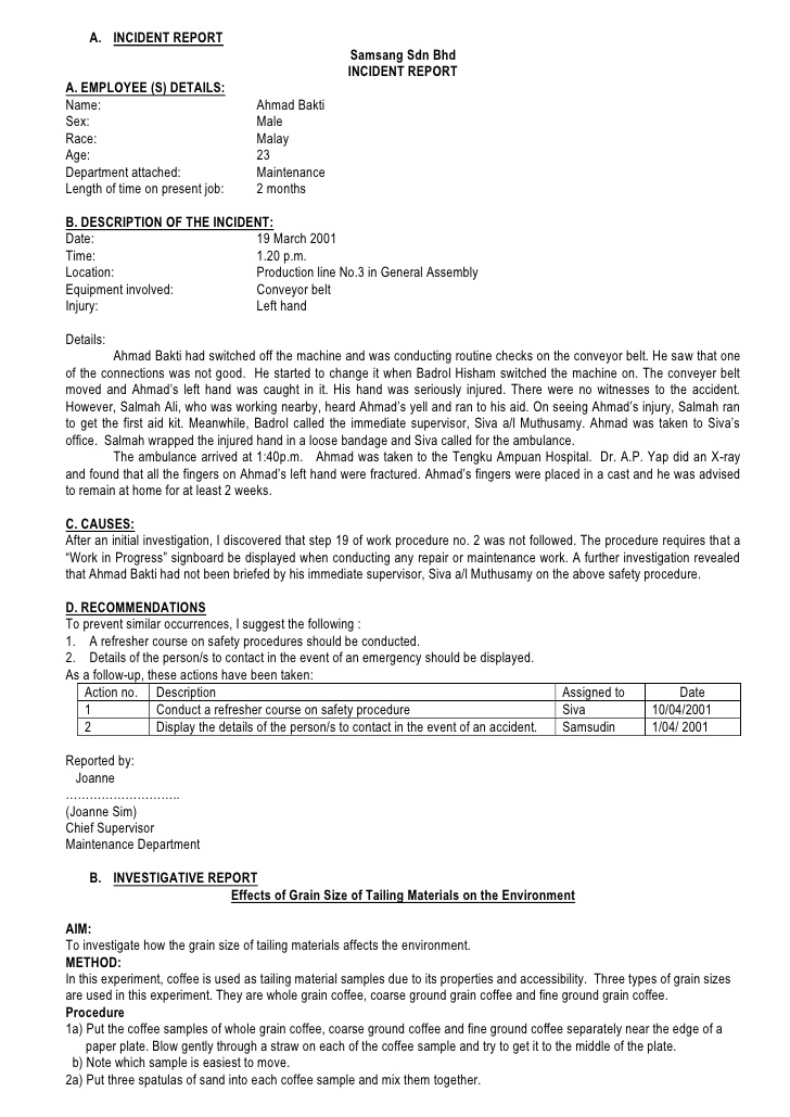 Explanation Incident Report Sample Letter Pdf