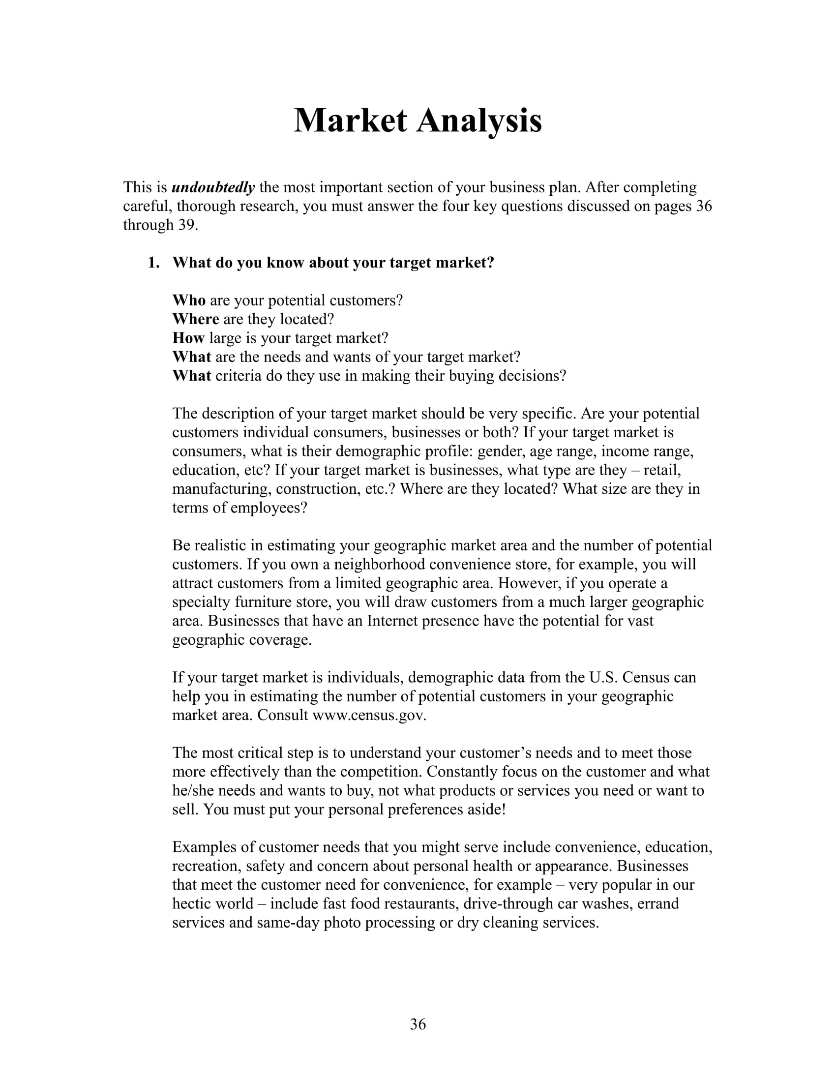 target market business plan sample