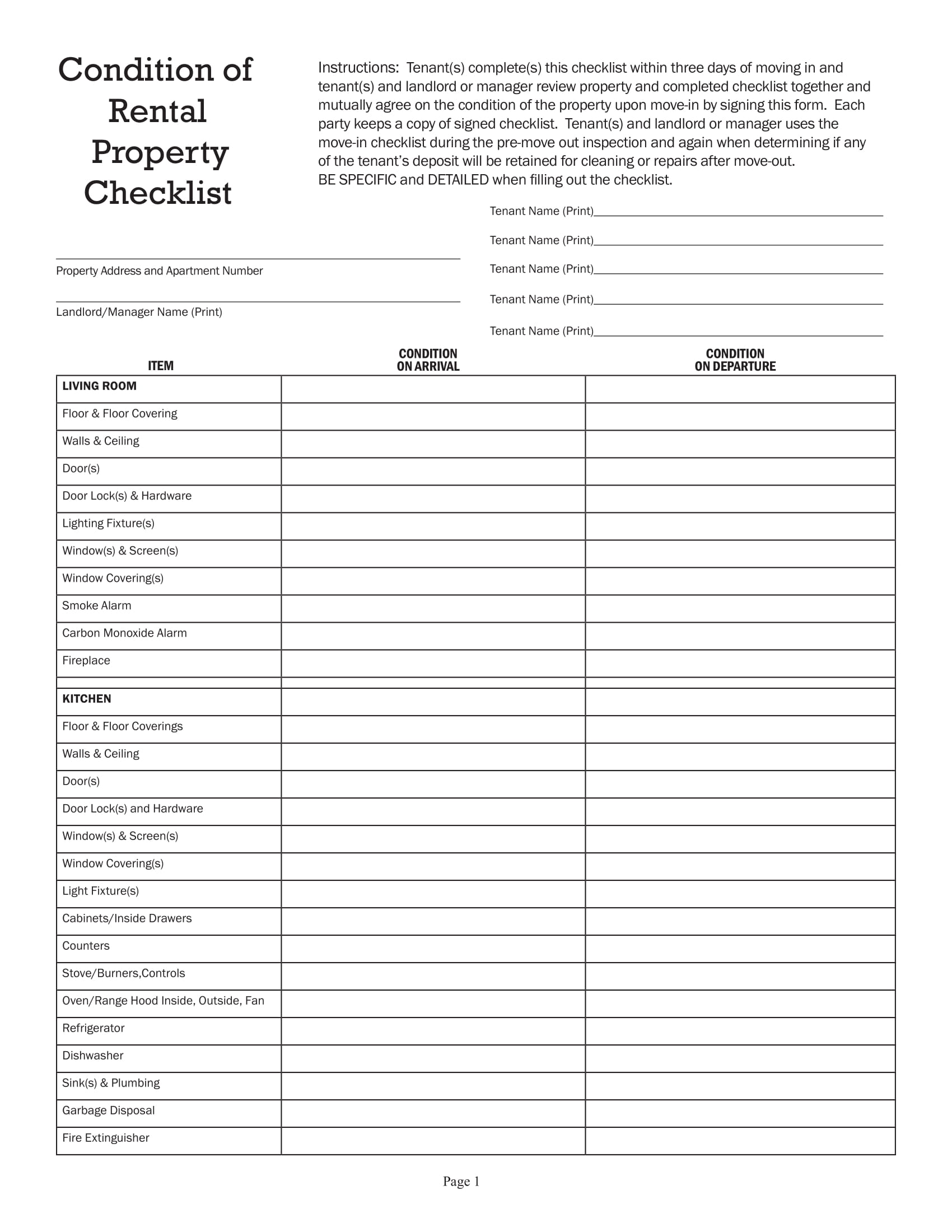 rental condition checklist 1