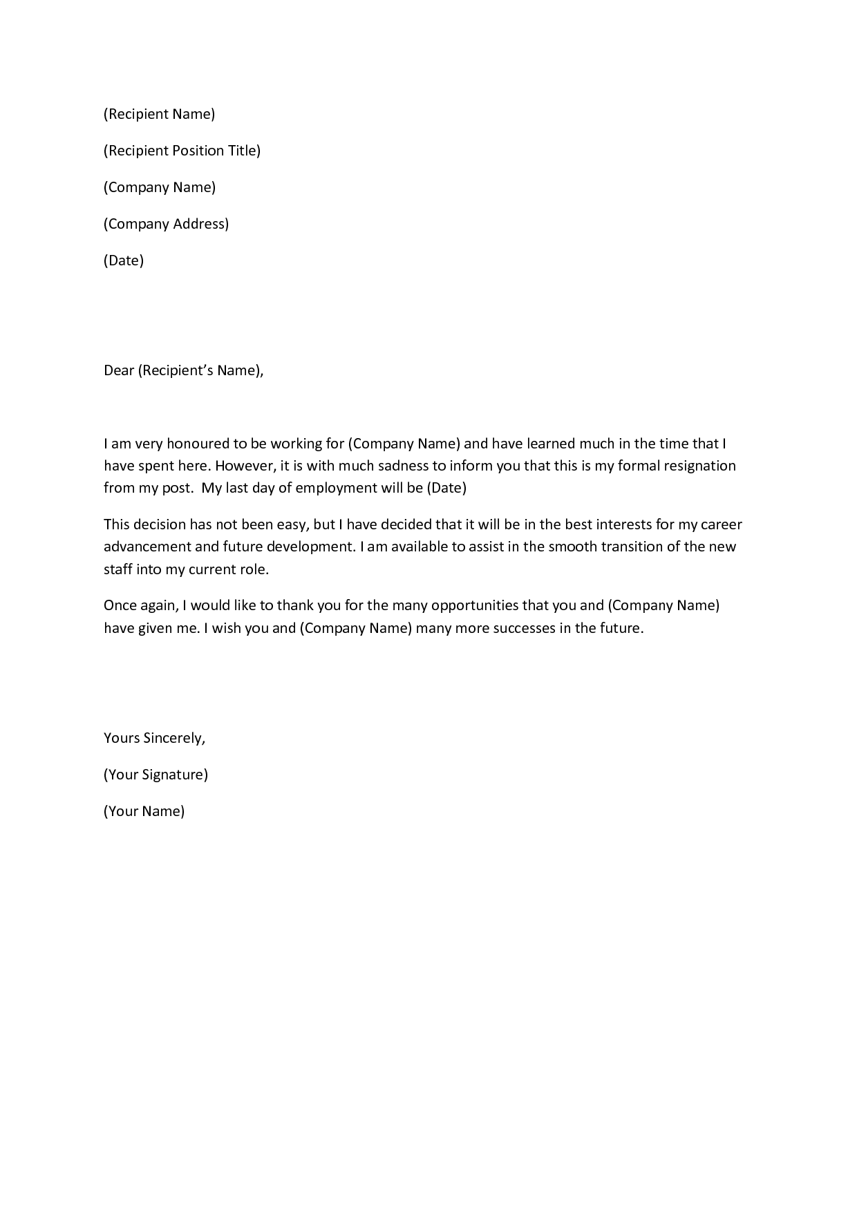 Resignation Letter Format For Better Opportunity