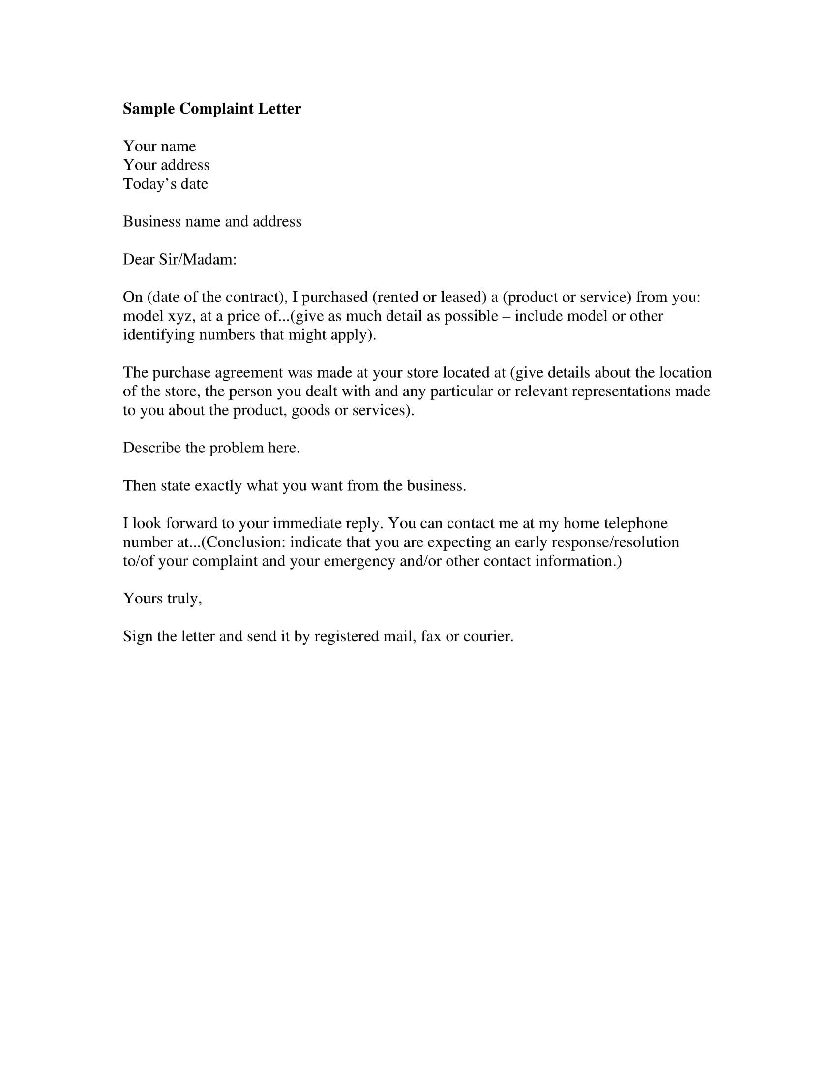 Free Complaint Letter Template Sample Letter Of Complaint | vlr.eng.br