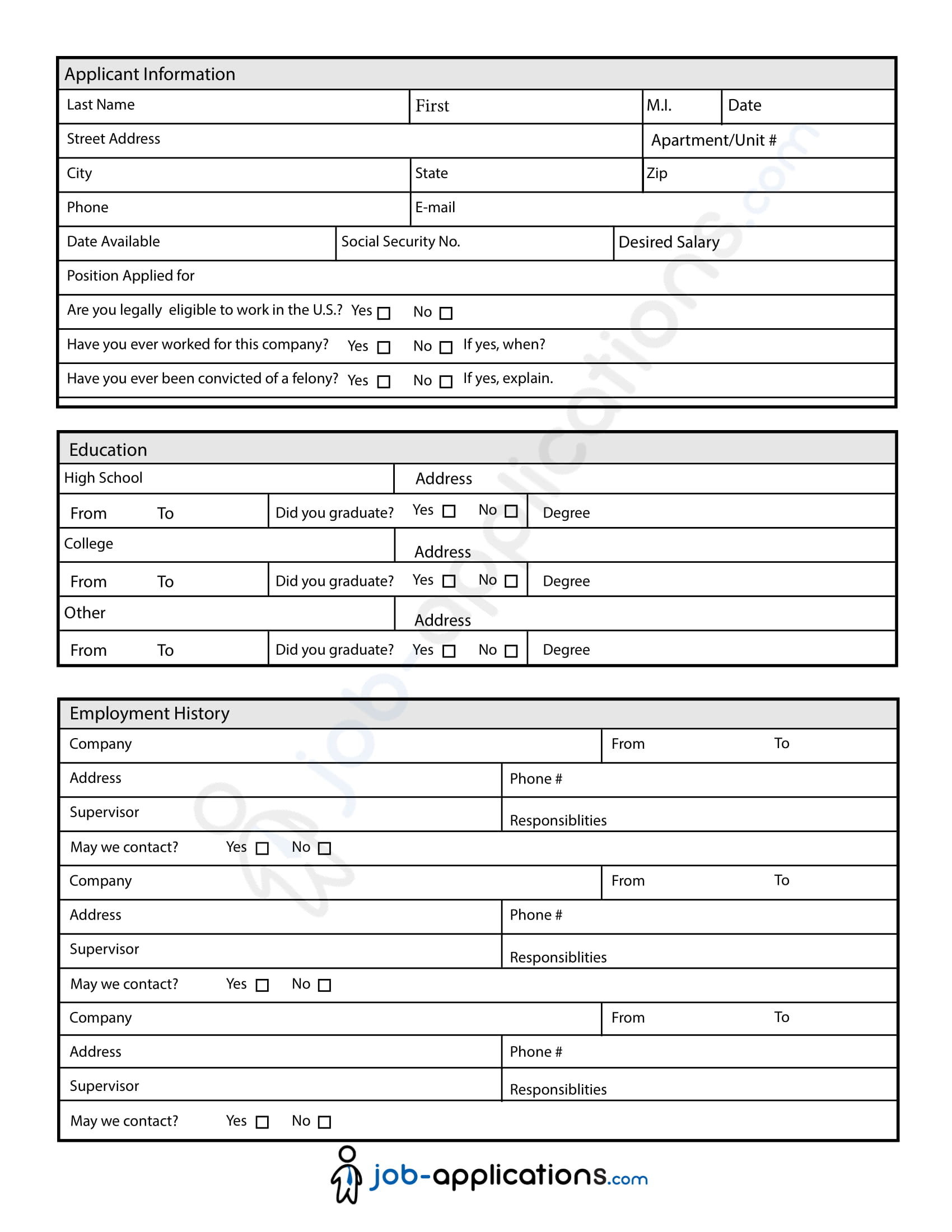 Job Application Form Template Singapore Word