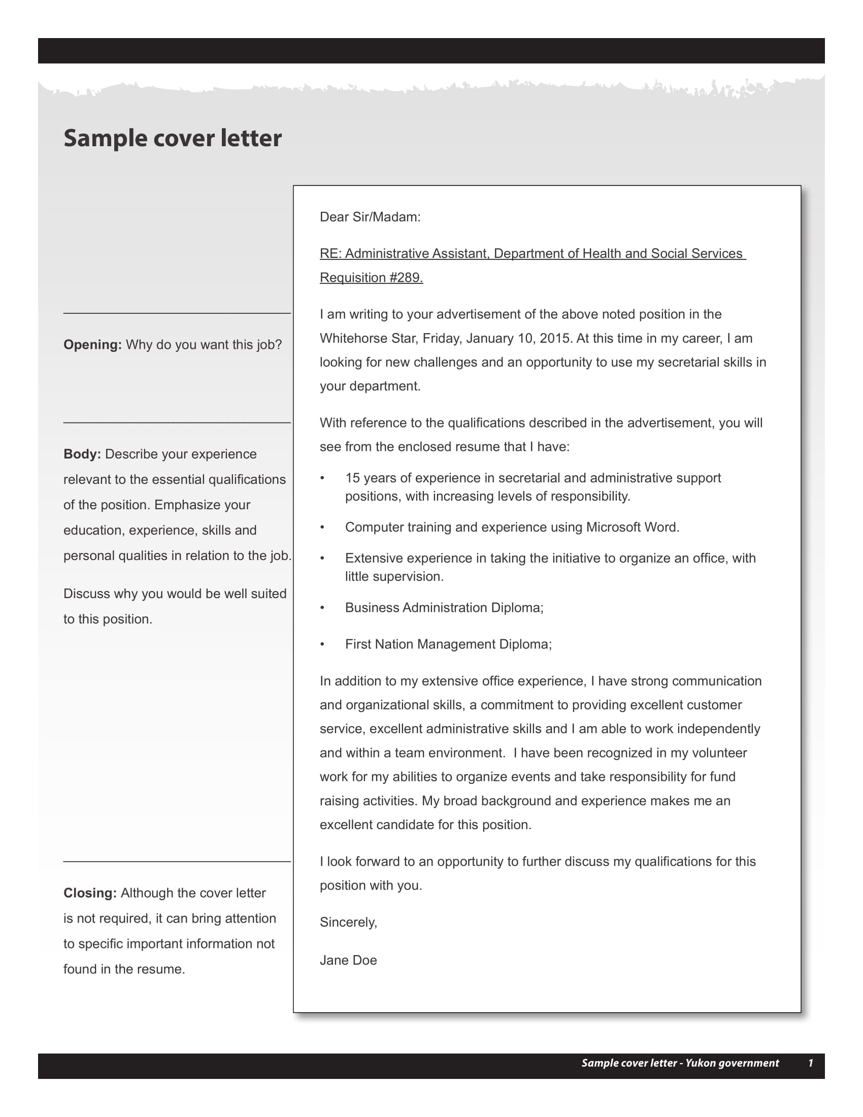 sample resume cover letter 1