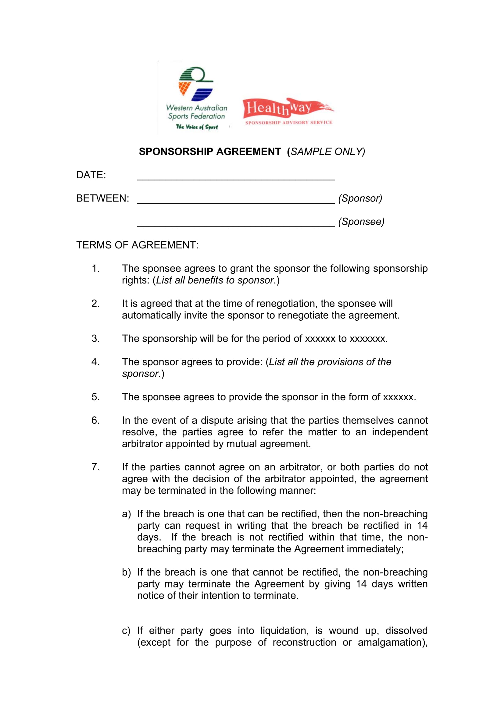 Sponsor Agreement Template