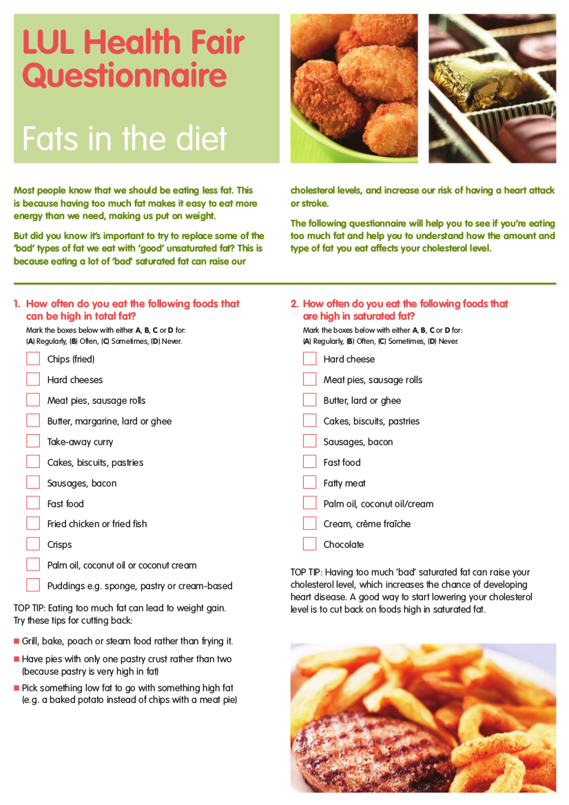 10 fats in your diet questionnaire