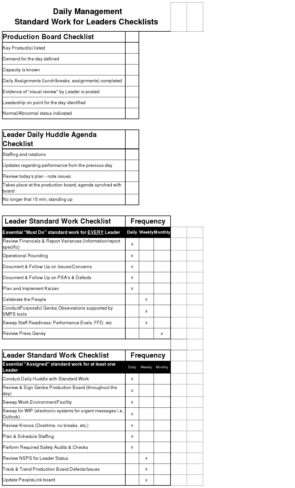 10standard work for leaders daily checklist sample