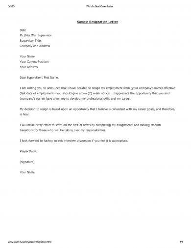 Standard Letter Of Resignation from images.examples.com