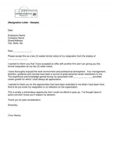 resignation letter for a job you hate