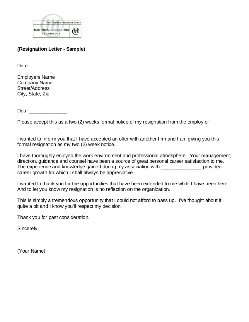 Short Notice Resignation Letter Samples from images.examples.com
