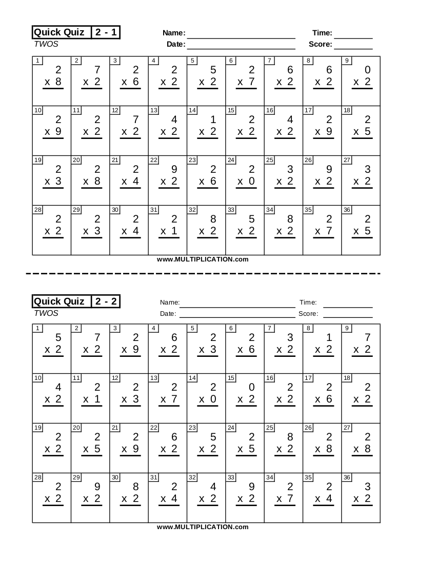 5quick multiplication drill worksheet