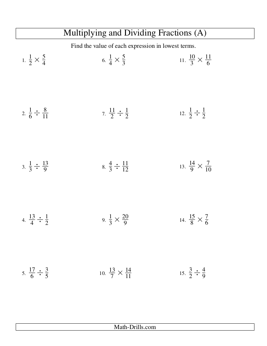 7multiplying and dividing fractions worksheet