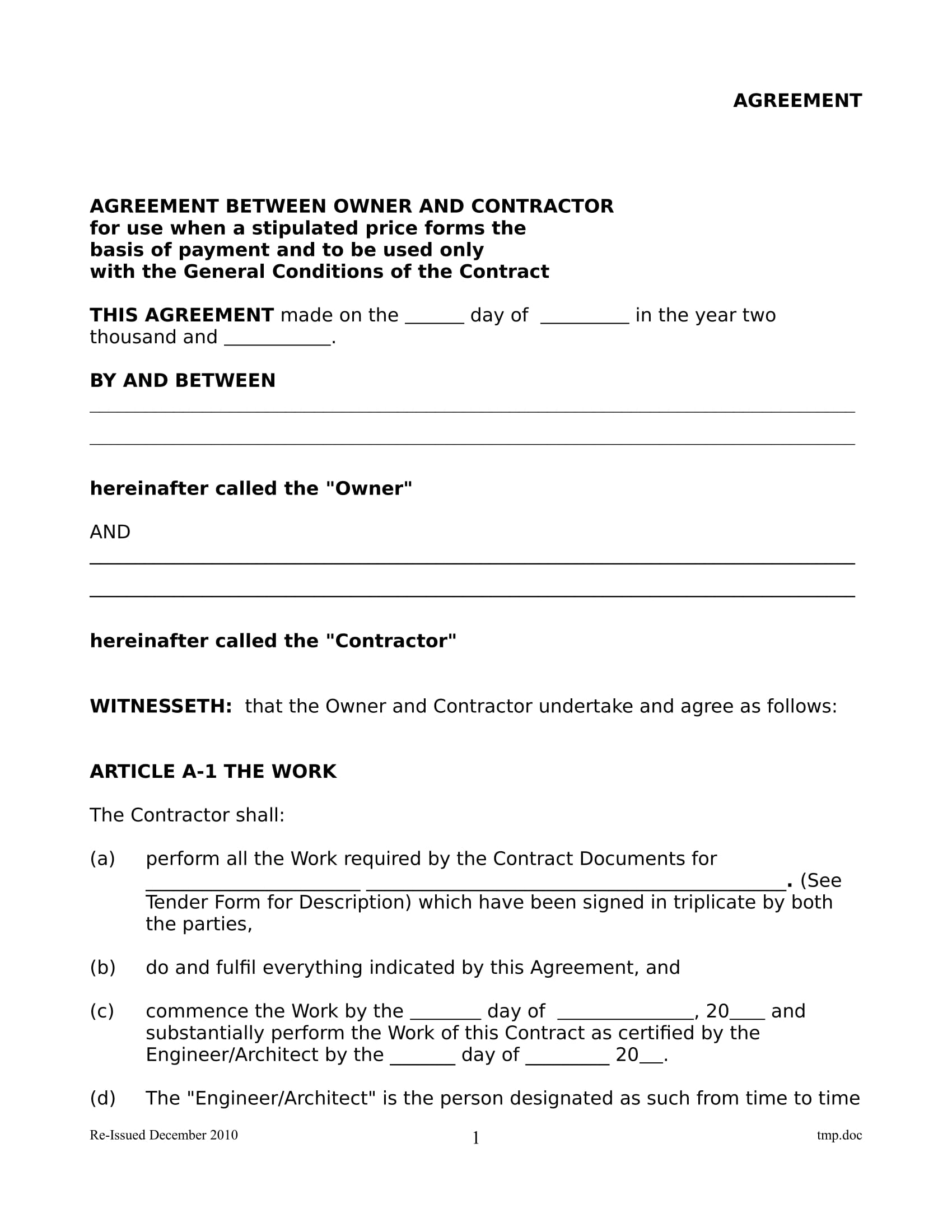agreement between owner and contractor