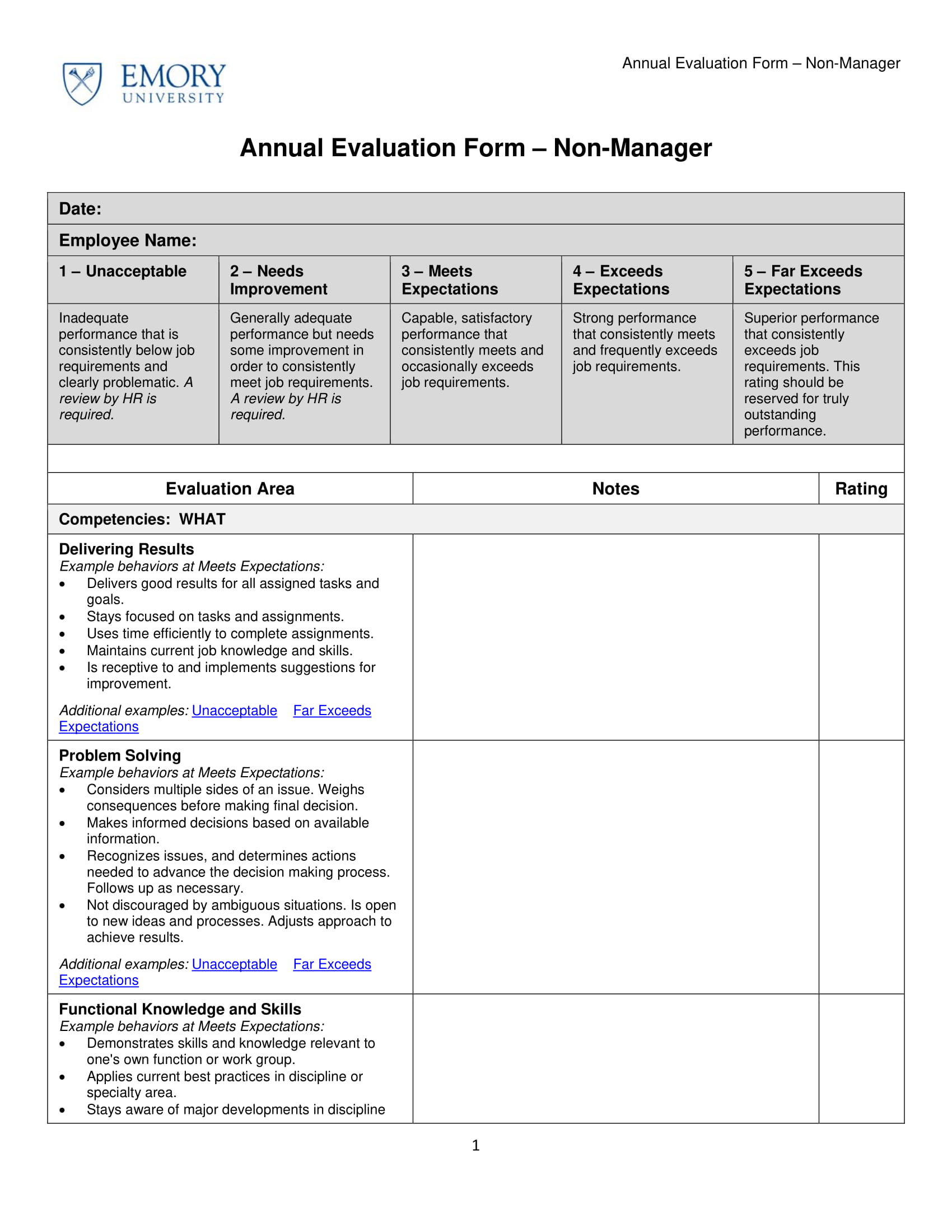 Annual Employee Evaluation Form - Non-Manager