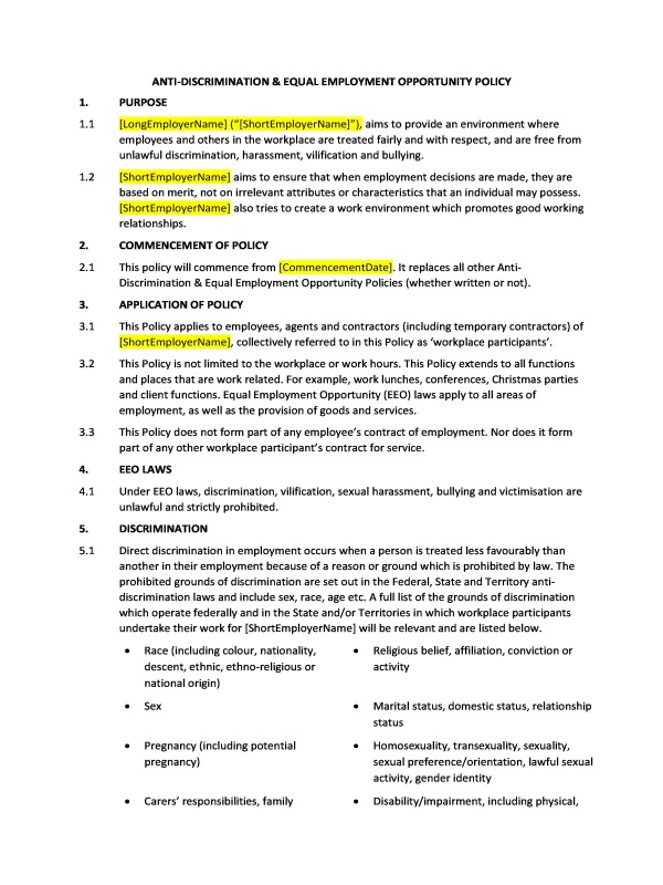 Non-Discrimination Policy Examples - PDF