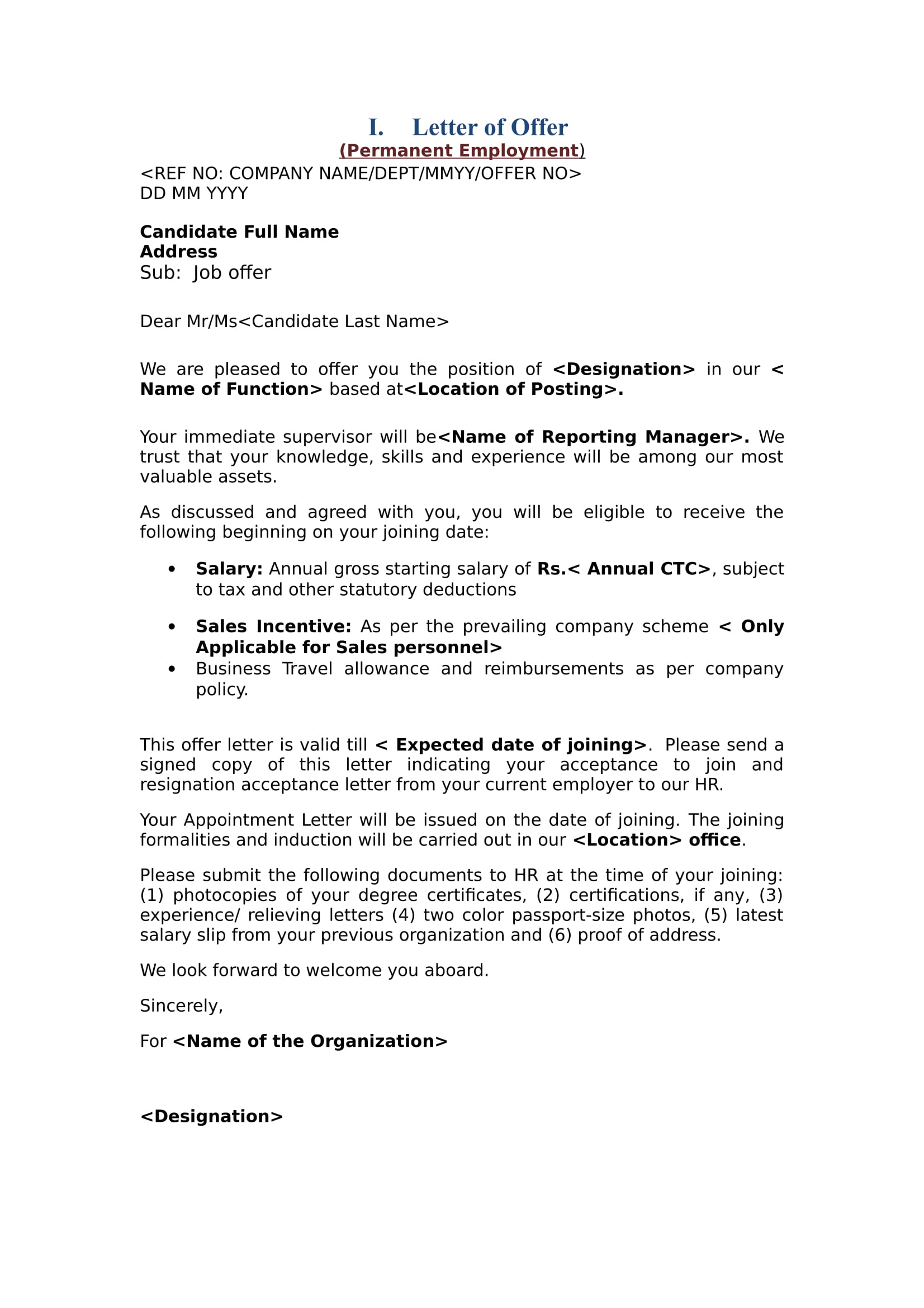 Appointment Letter For A Job