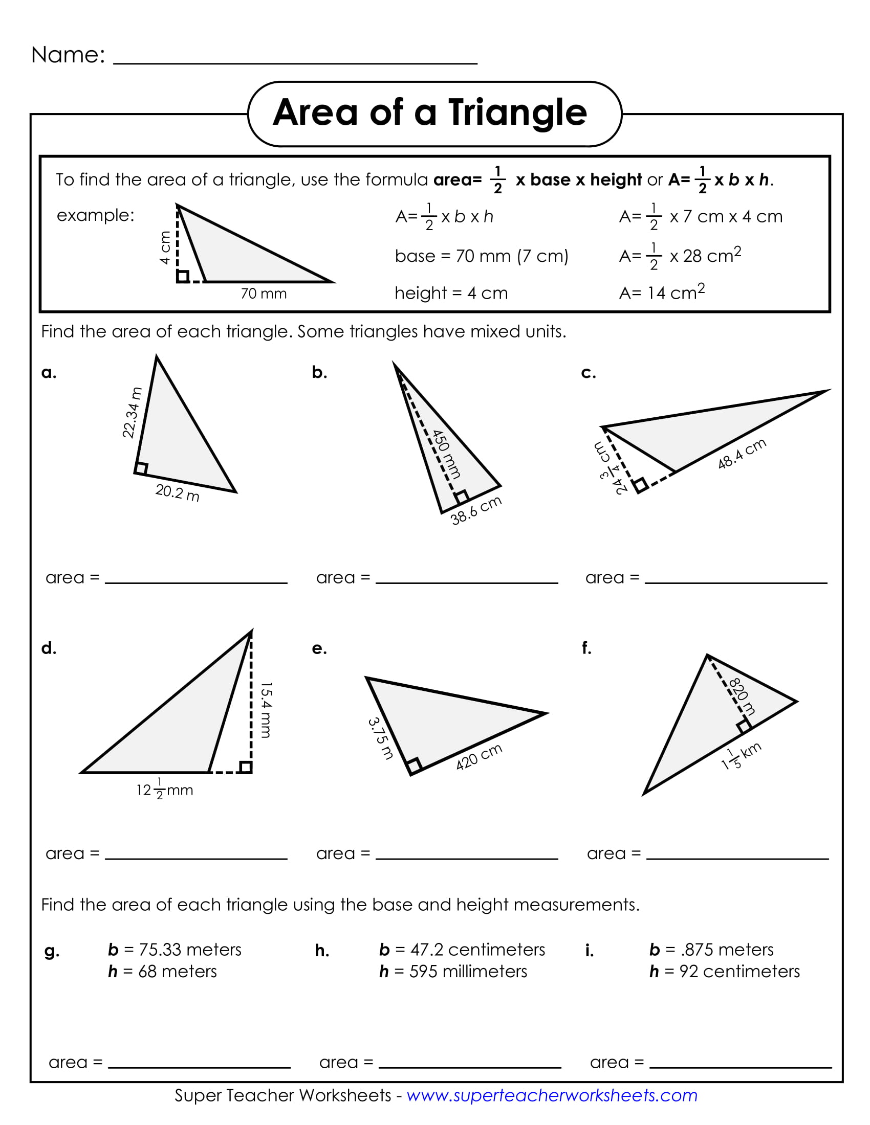 20+ Geometry Worksheet Examples for Students - PDF  Examples Inside Area Of A Triangle Worksheet