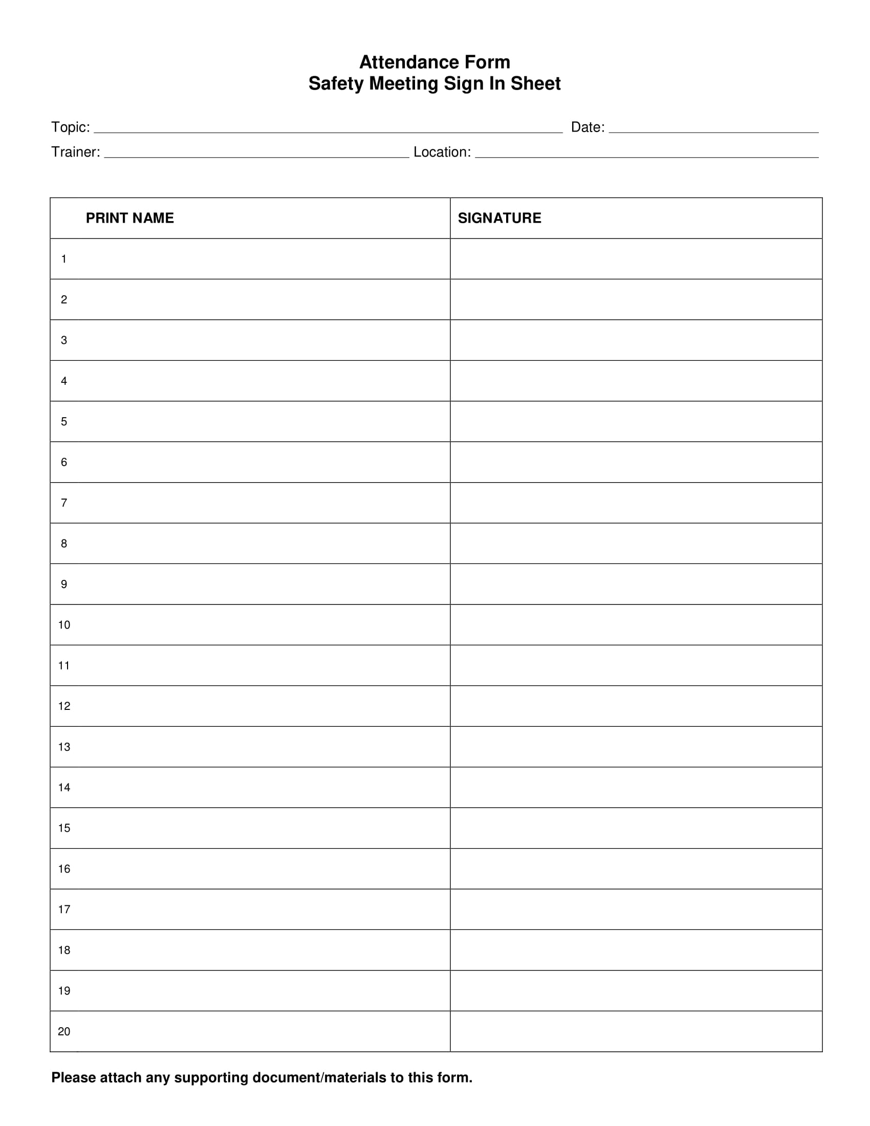 attendance form safety meeting sign in sheet 1