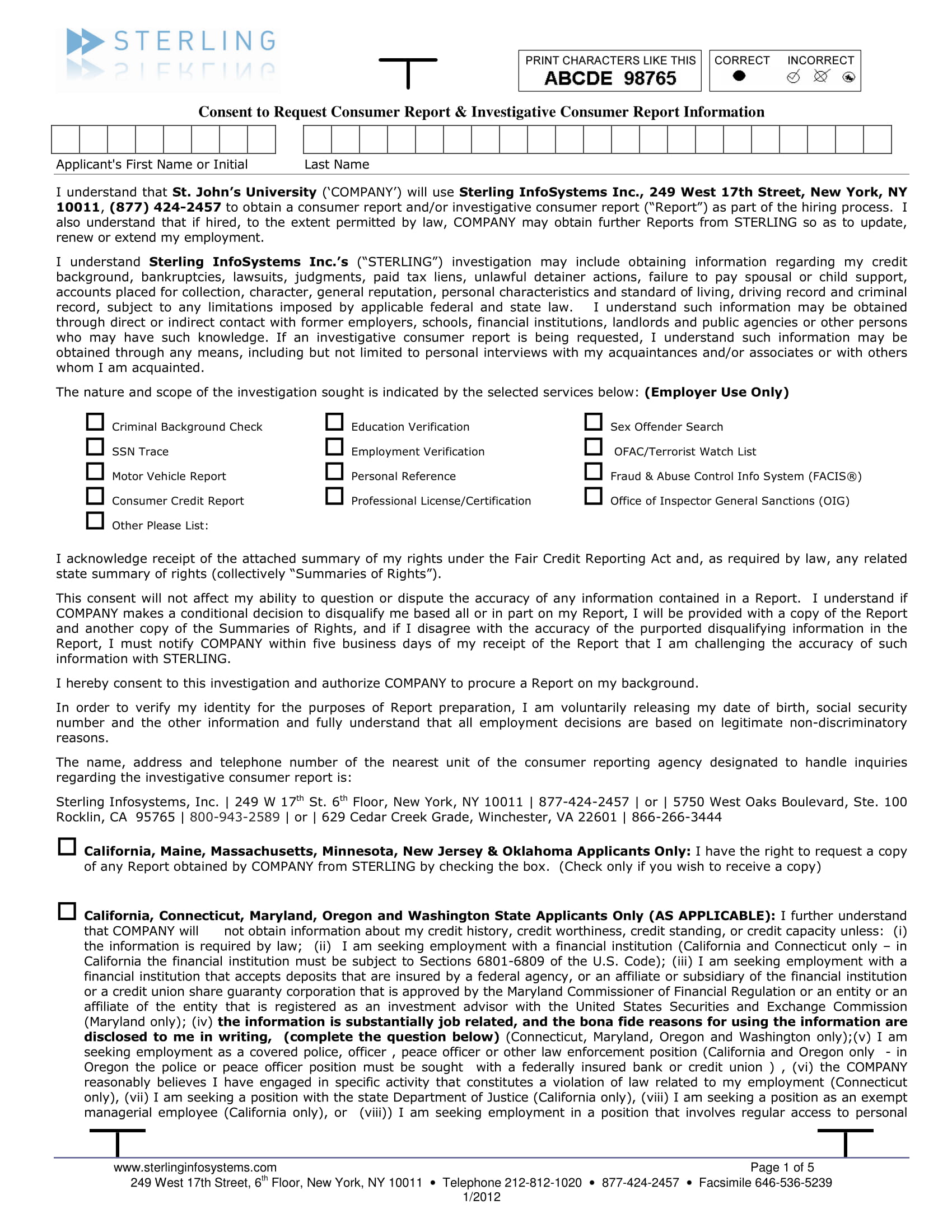 Background Check/Investigation Form