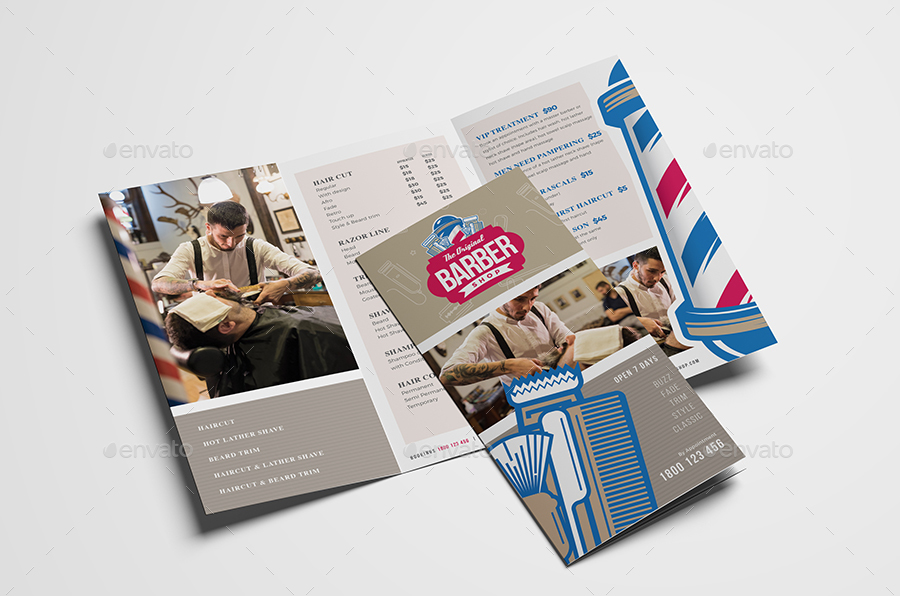 barber shop tri fold brochure design