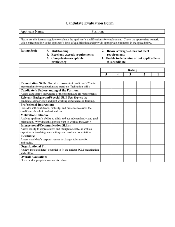 9+ Examples of Candidate Evaluation Forms - PDF | Examples